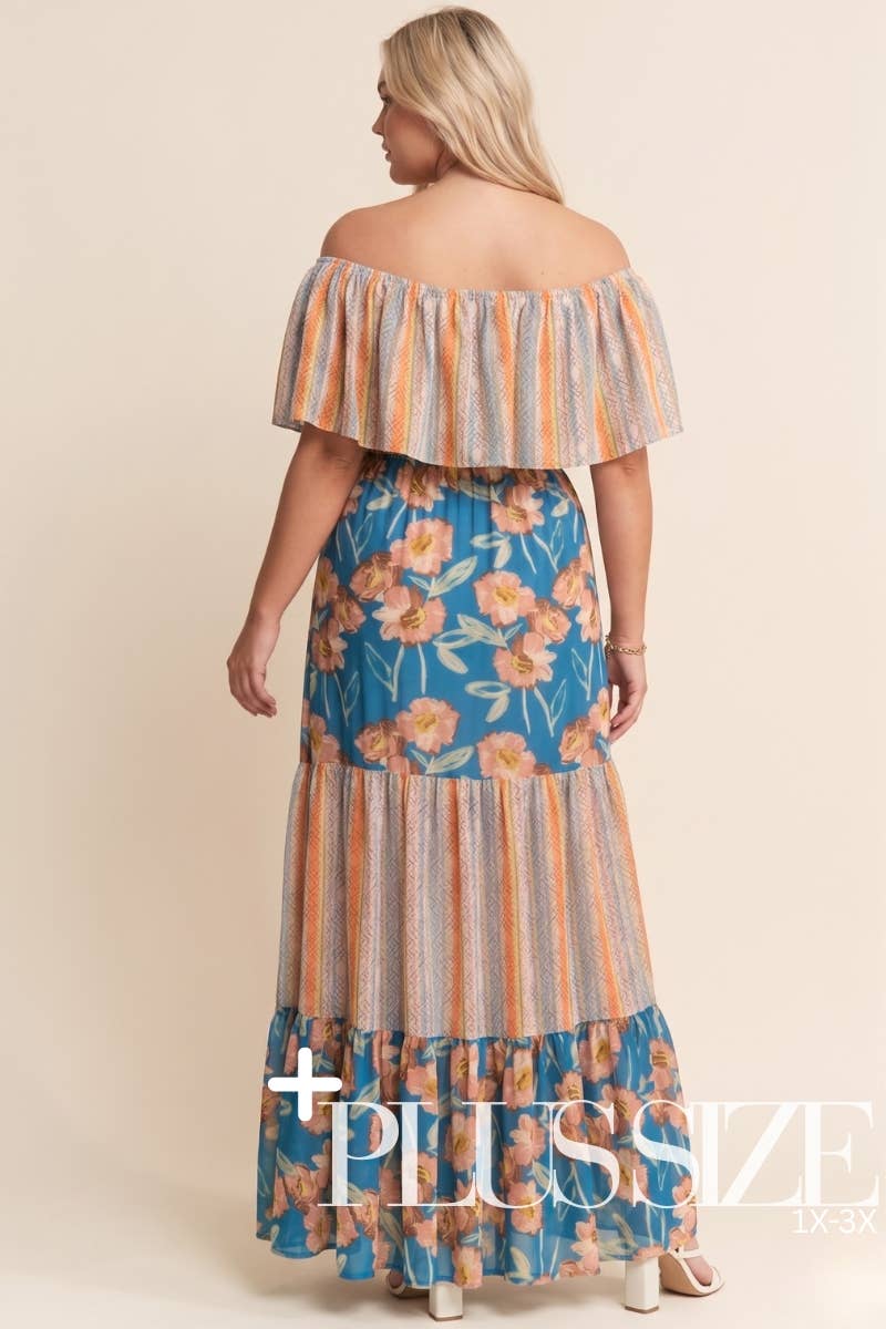 BOHO PRINT TIERED MAXI DRESS - Plus