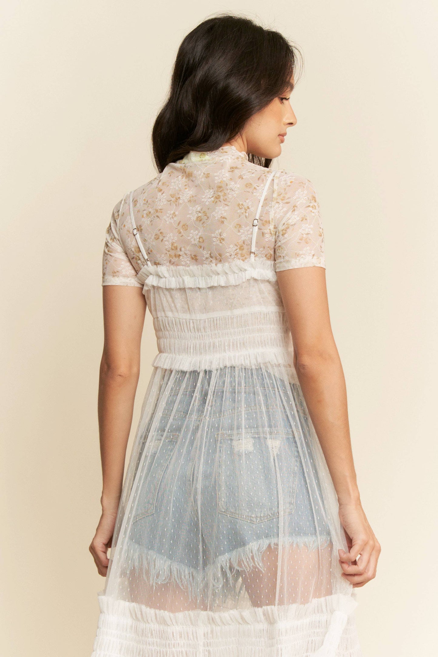 LACE SHEER MAXI DRESS: White