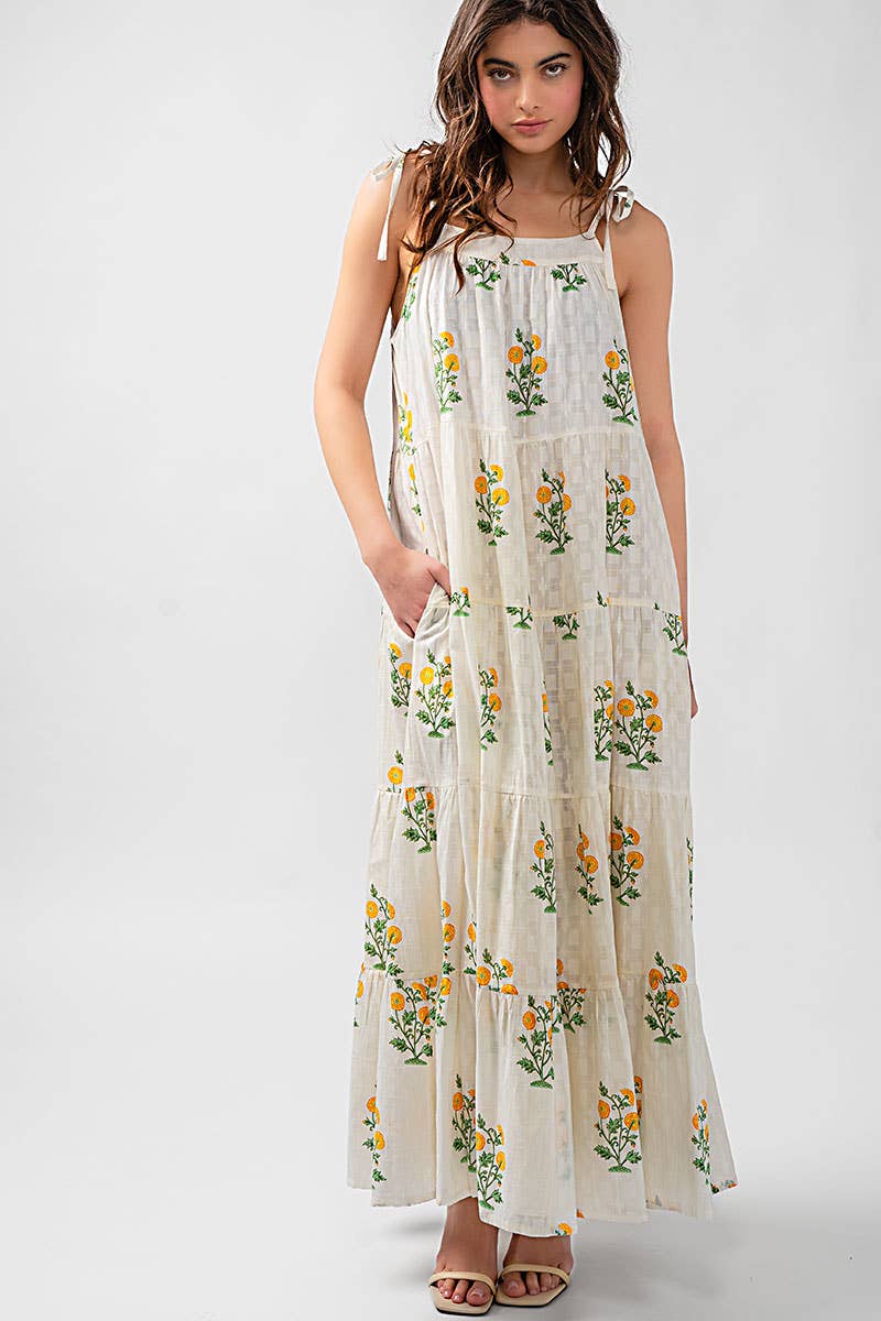 Romantic Tiered Floral Cotton Maxi Dress