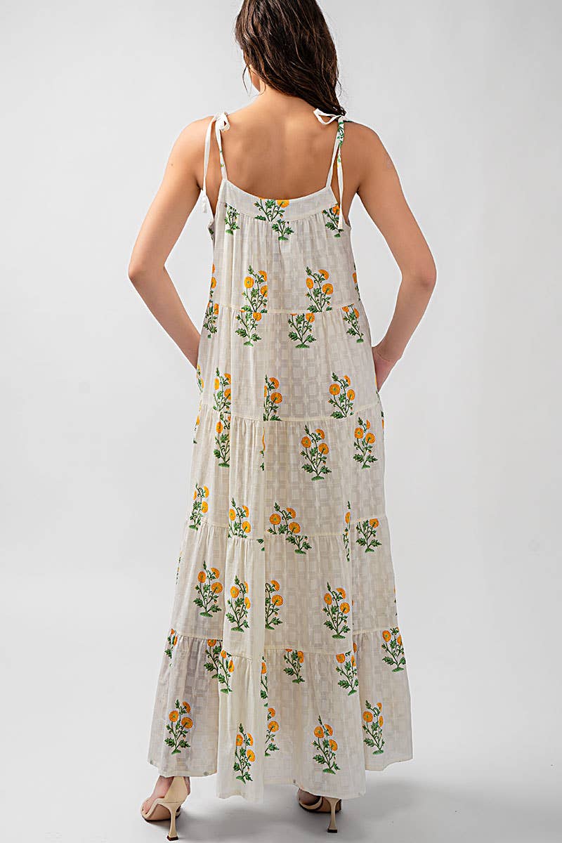 Romantic Tiered Floral Cotton Maxi Dress