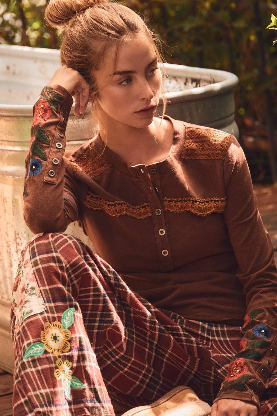 Plaid Patchwork Wide Leg Pants