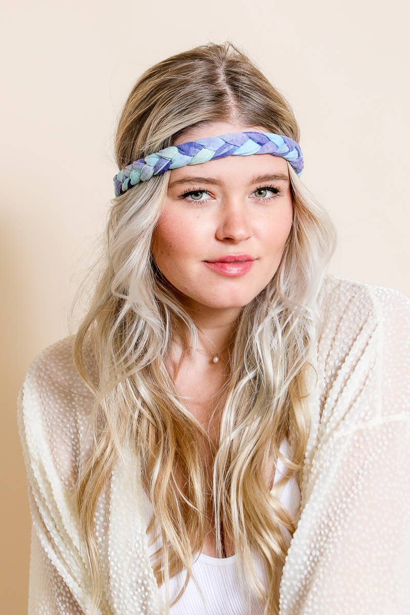 Tie Dye Braided Headwrap - Blue