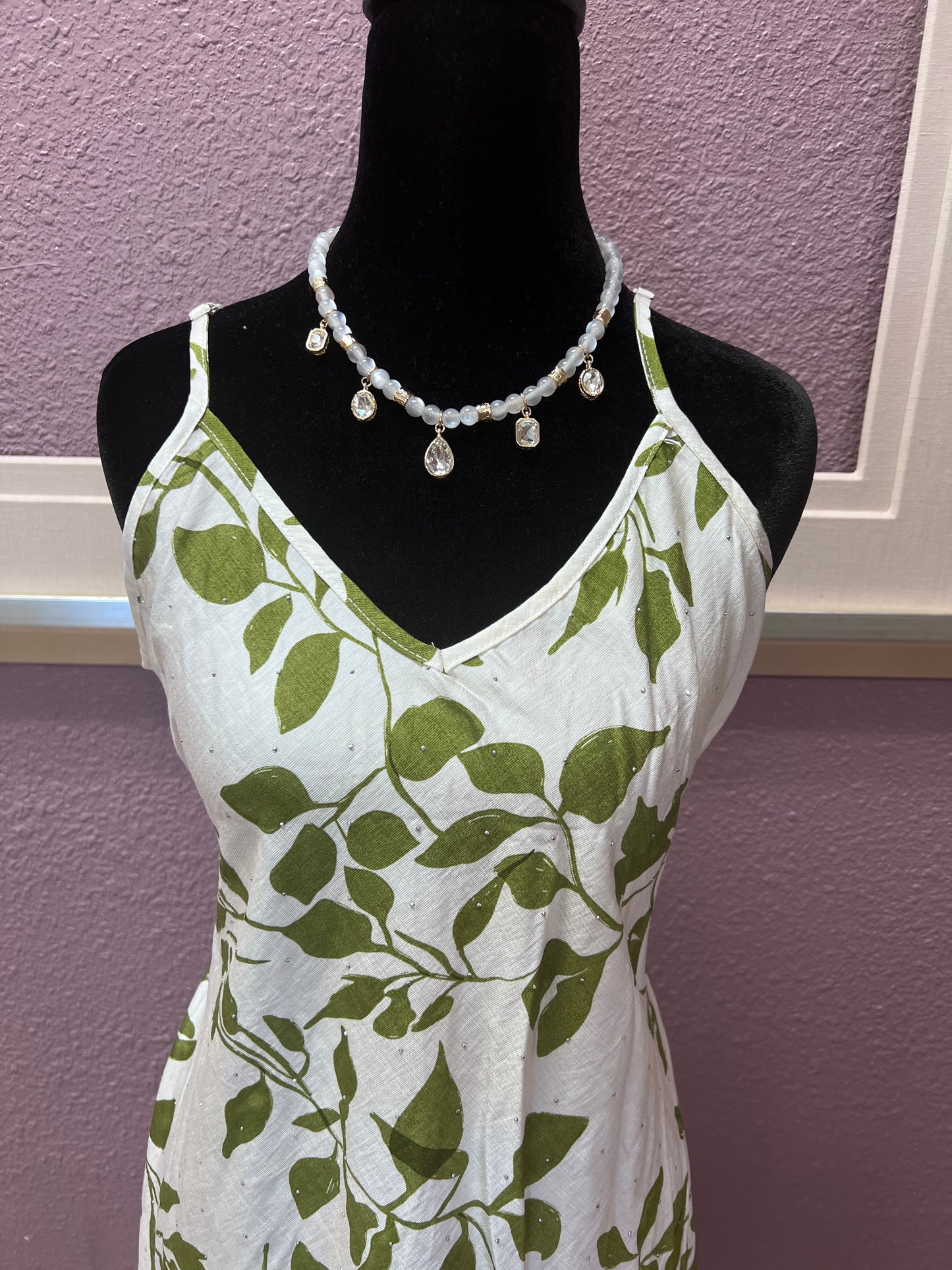 Sparkle Leaf Print Maxi Dress - Green