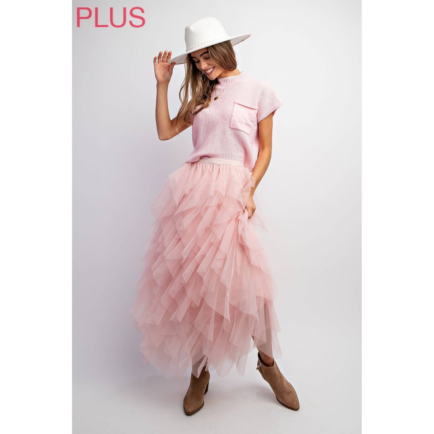 PLUS TULLE MAXI SKIRT: Pink Lady