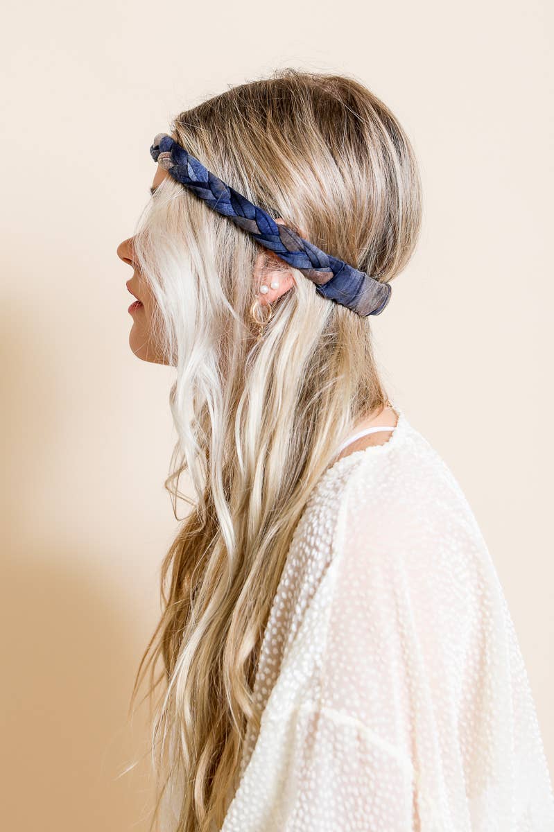 Tie Dye Braided Headwrap - Navy