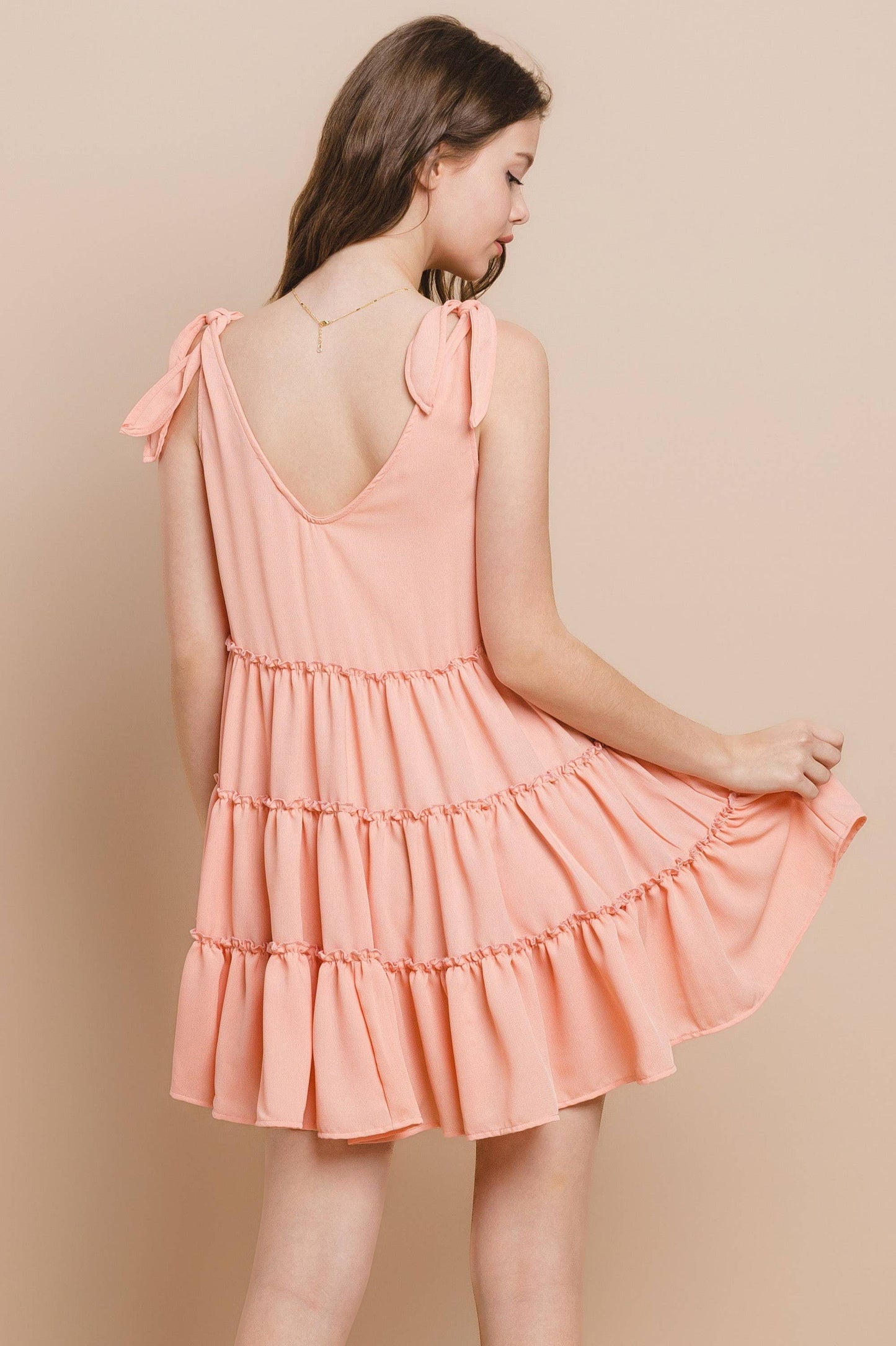 BOHO TIERED BABYDOLL DRESS PEACH