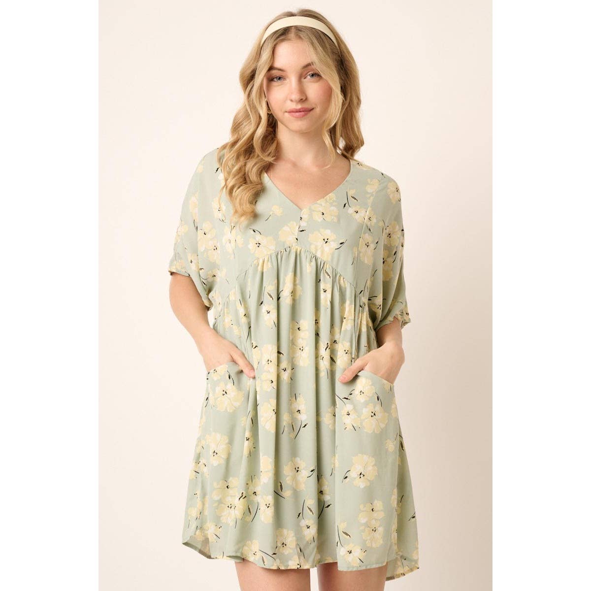 FLOWER PRINT MINI DRESS: SAGE