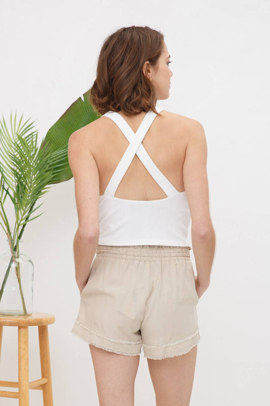 Deep Neck Knot Detail Tank: White