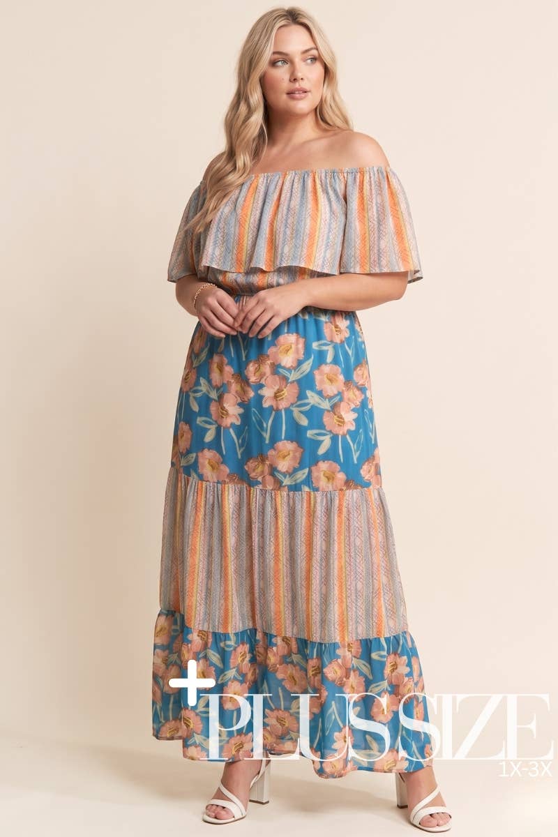 BOHO PRINT TIERED MAXI DRESS - Plus