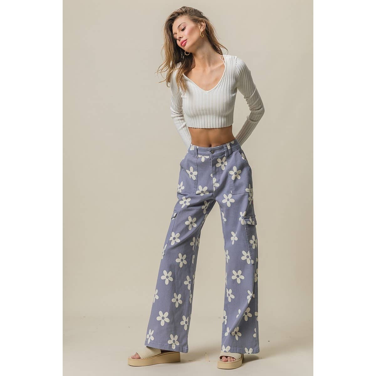 FLOWER PRINTED WIDE PANTS