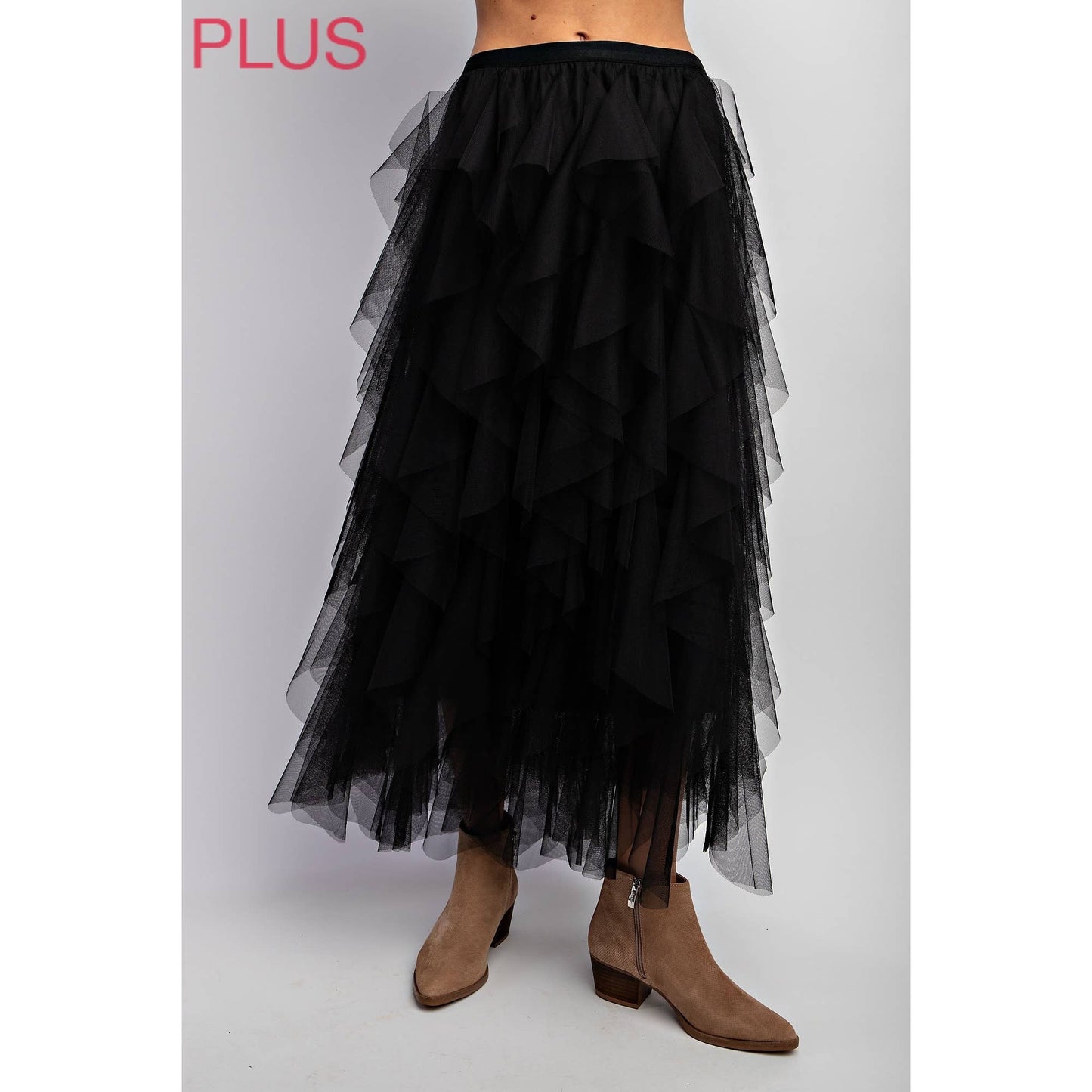PLUS TULLE MAXI SKIRT: Black