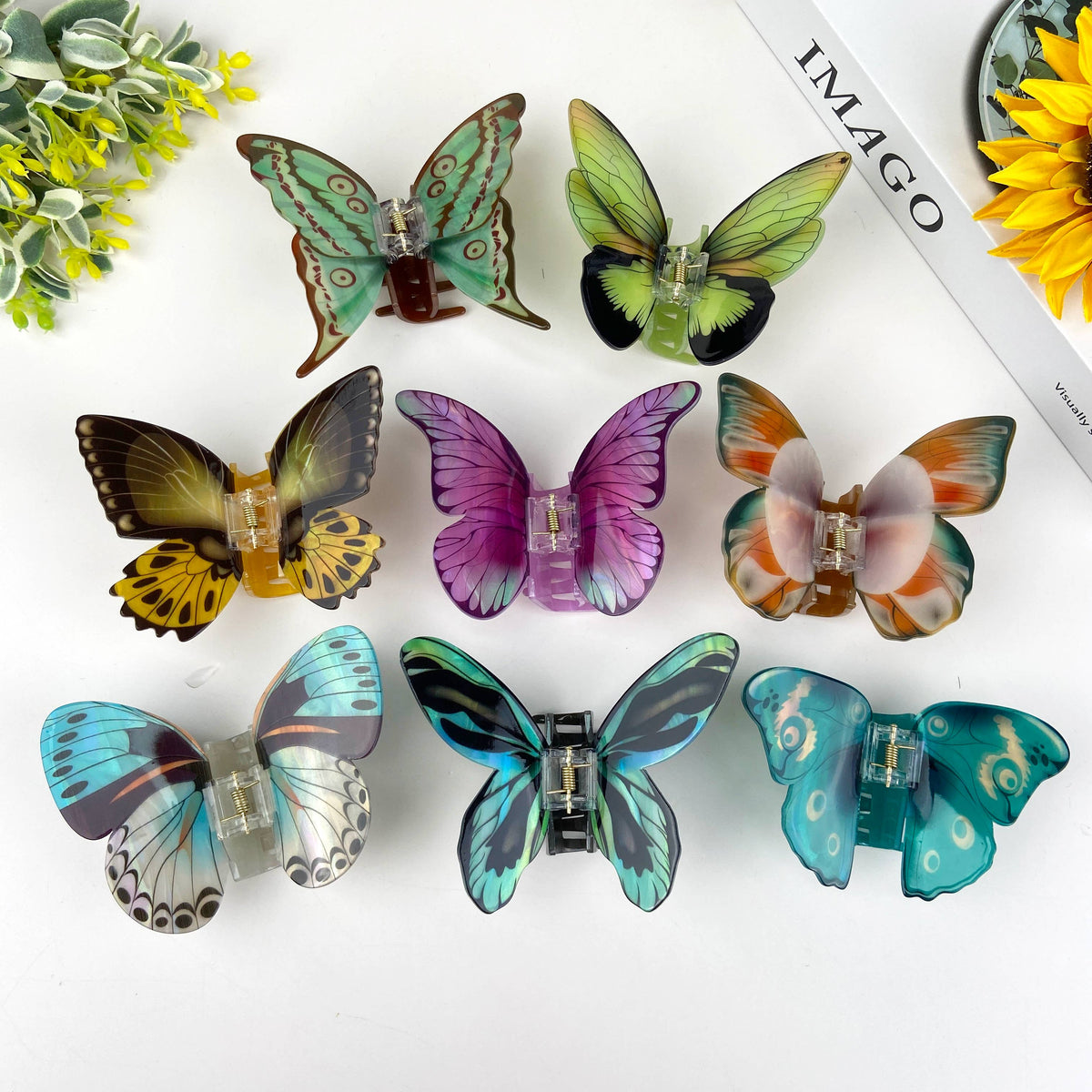 Colorful Butterfly Hair Clip - Yellow/Green
