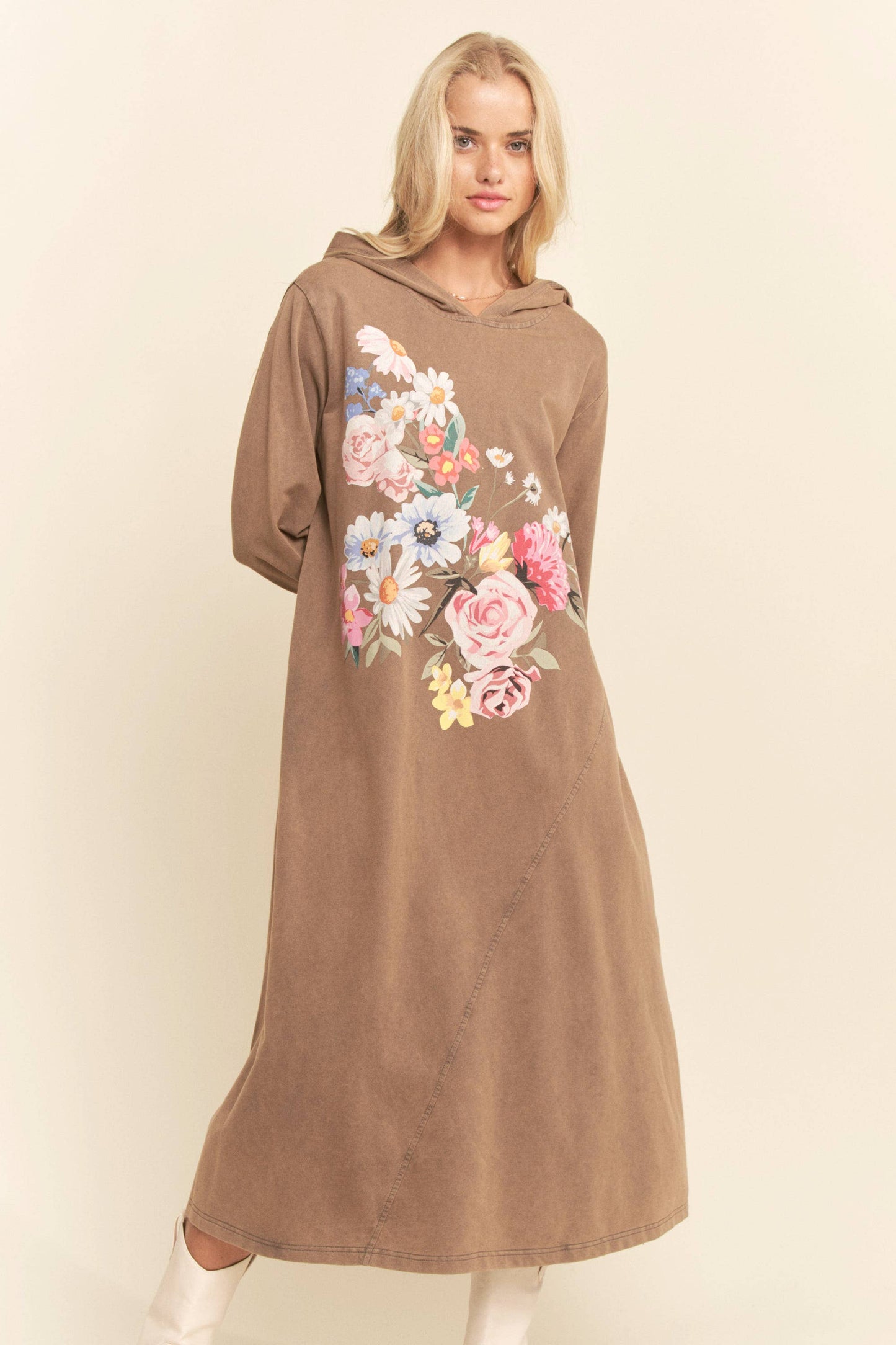 BUTTERFLY PRINTED HOODIE MIDI DRESS