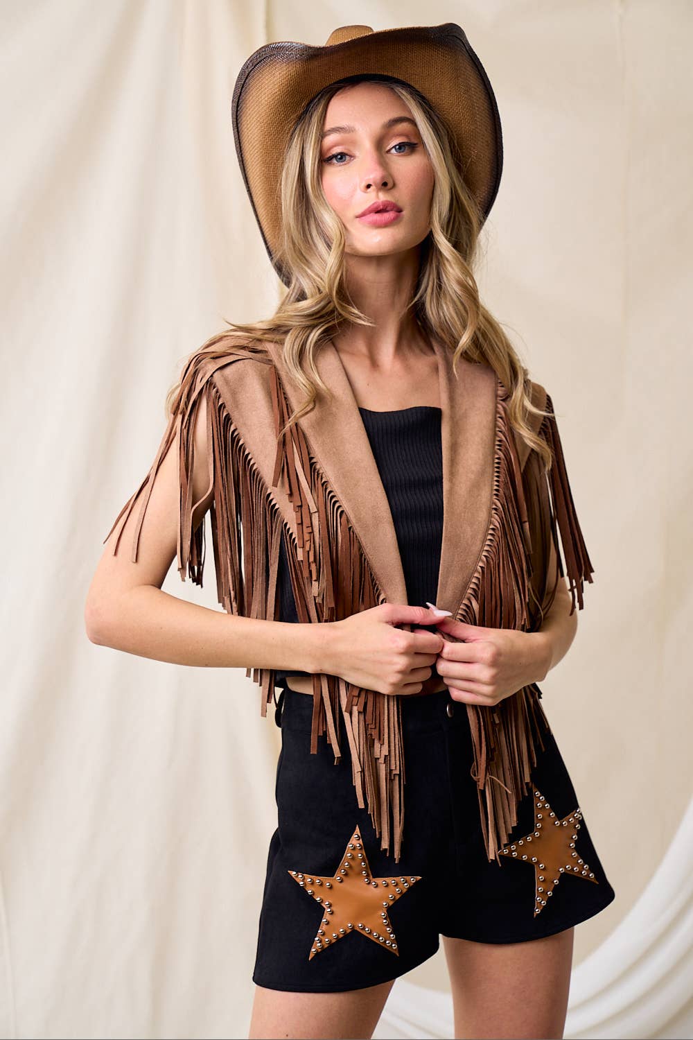TAN WESTERN FRINGE SUEDE COLLAR / SHRUG
