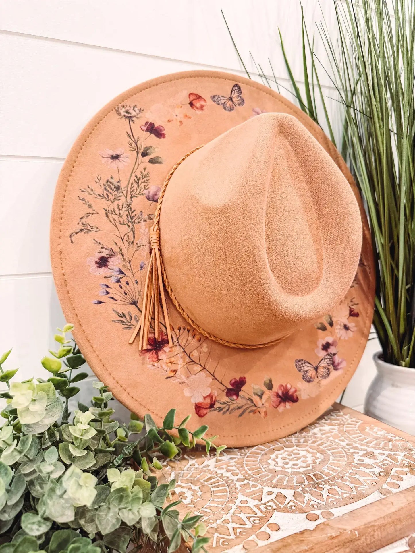 Floral Print Hat: Apricot