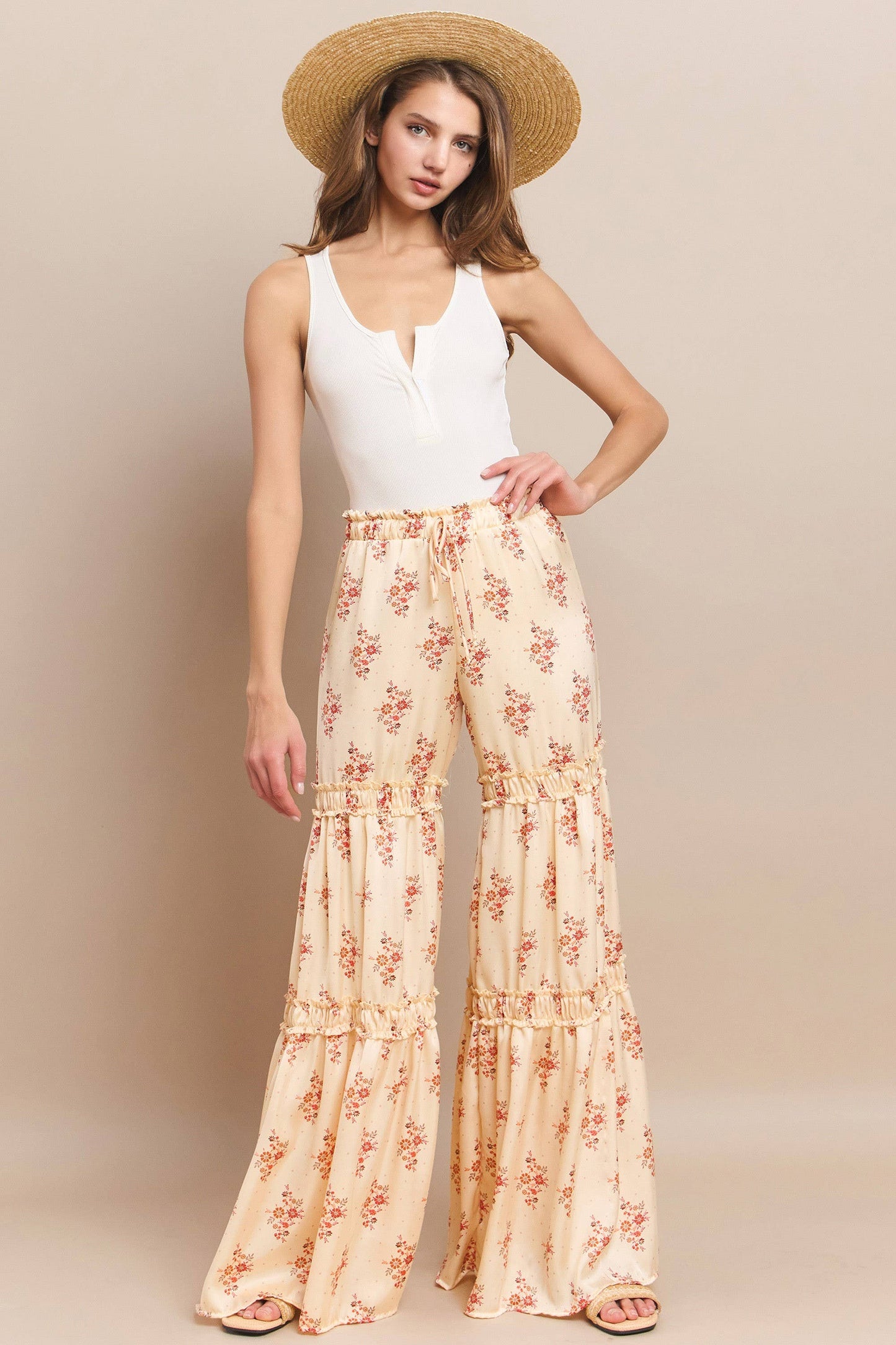 SATEEN FLORAL PALAZZO PANT