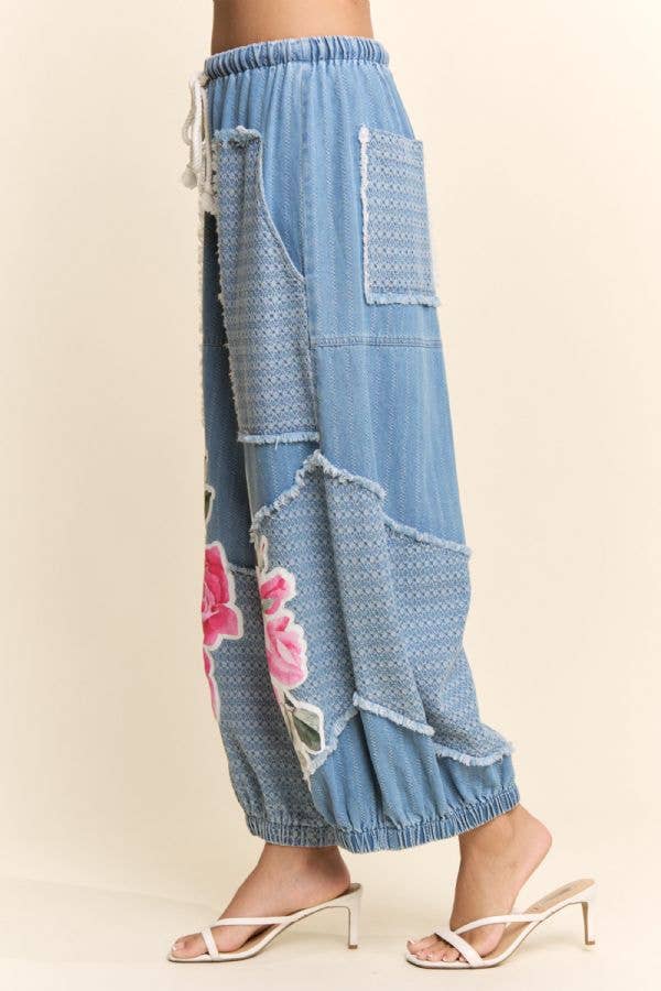 PRINTED FLOWER PATCHWORK PANTS: Small - 3x