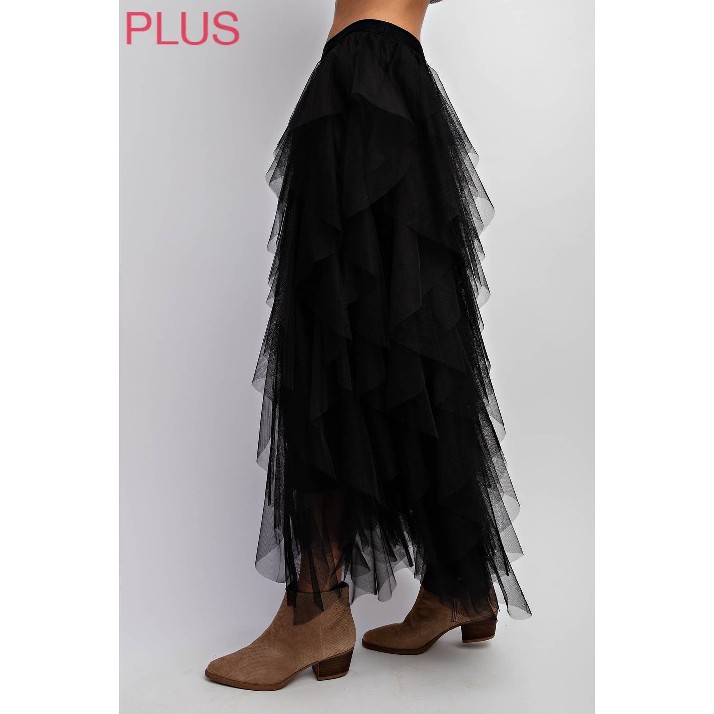 PLUS TULLE MAXI SKIRT: Black