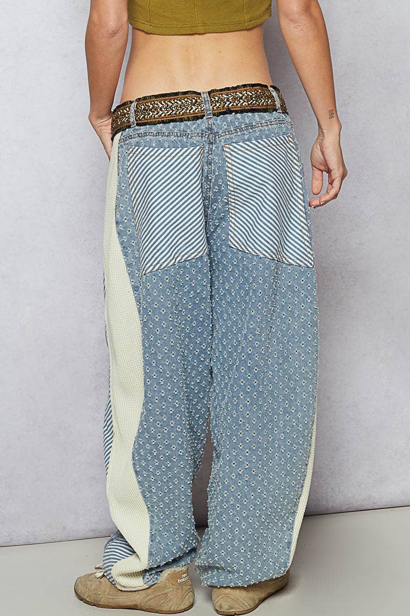 Textured Denim Pants