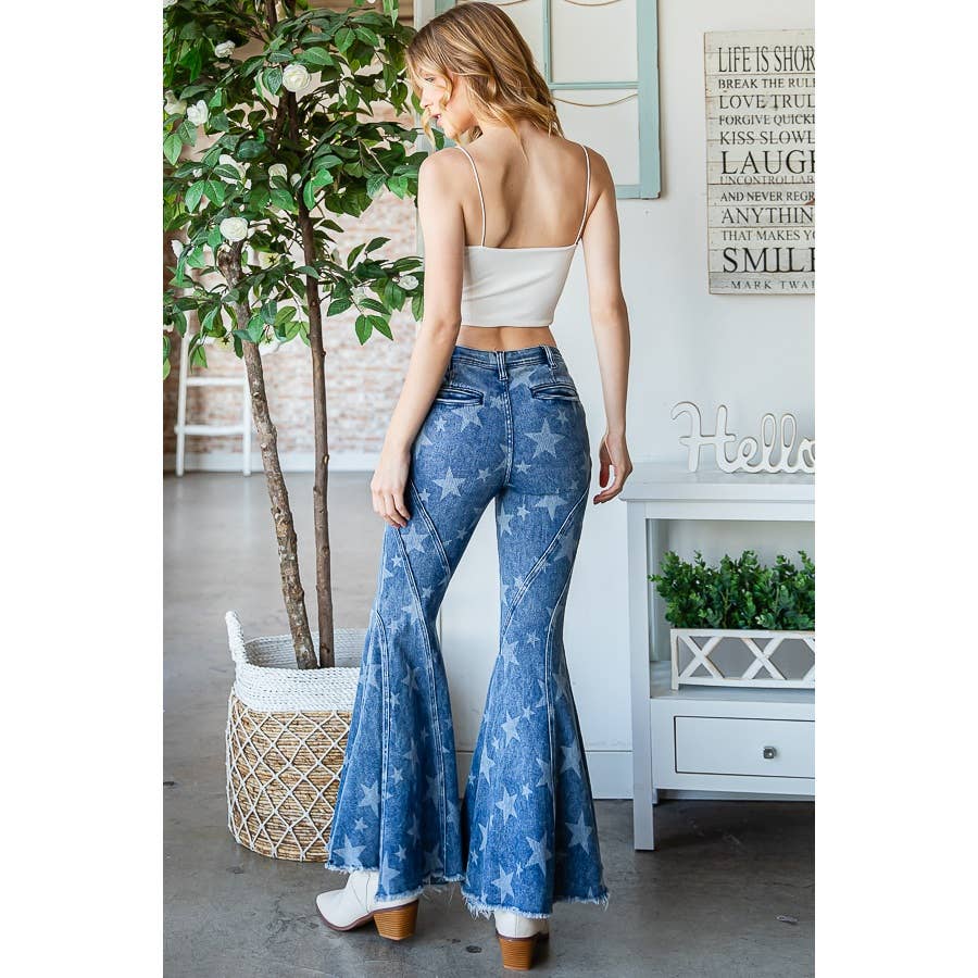 STAR RUFFLE FLARE JEANS: DENIM