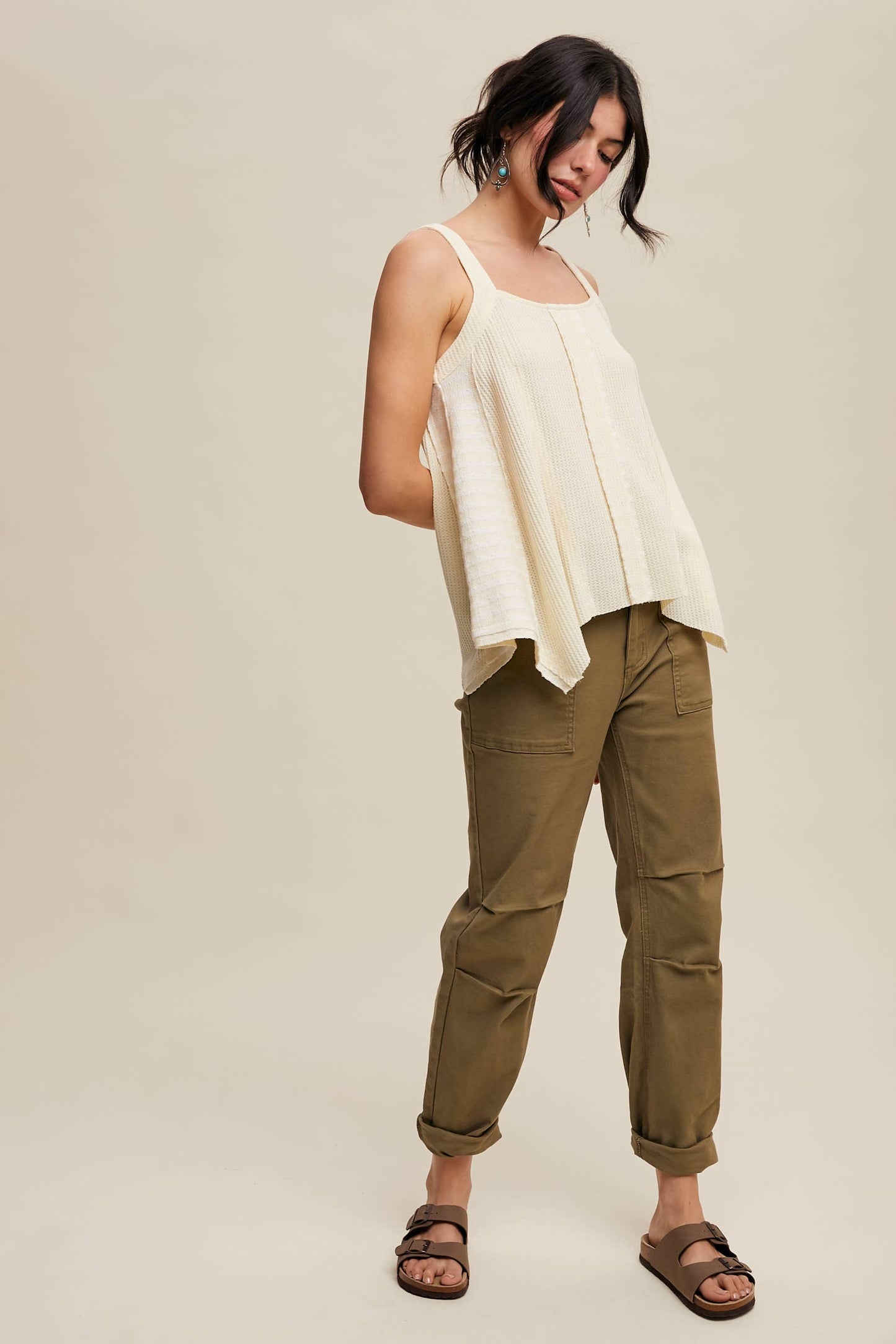 Boho-Inspired Textured Tank Top: Lt Yellow