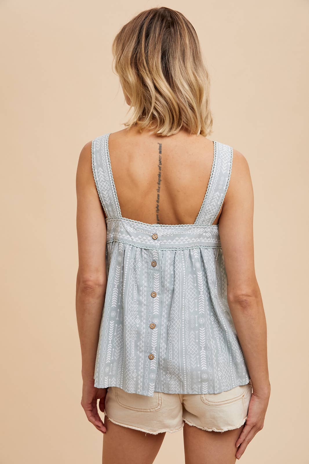 BUTTON BACK SMOCK TANK: ALOE