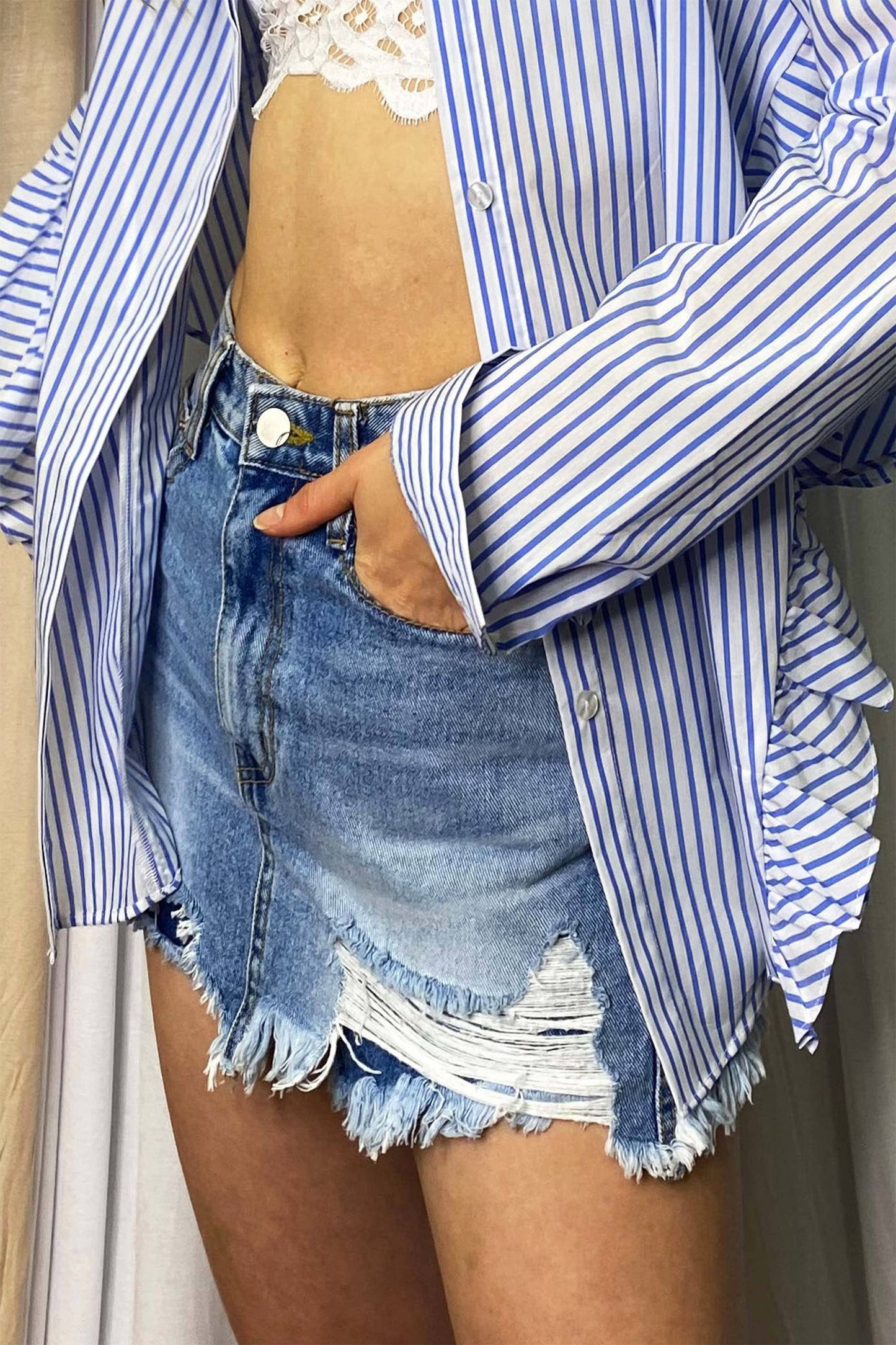 Distressed Denim Skort