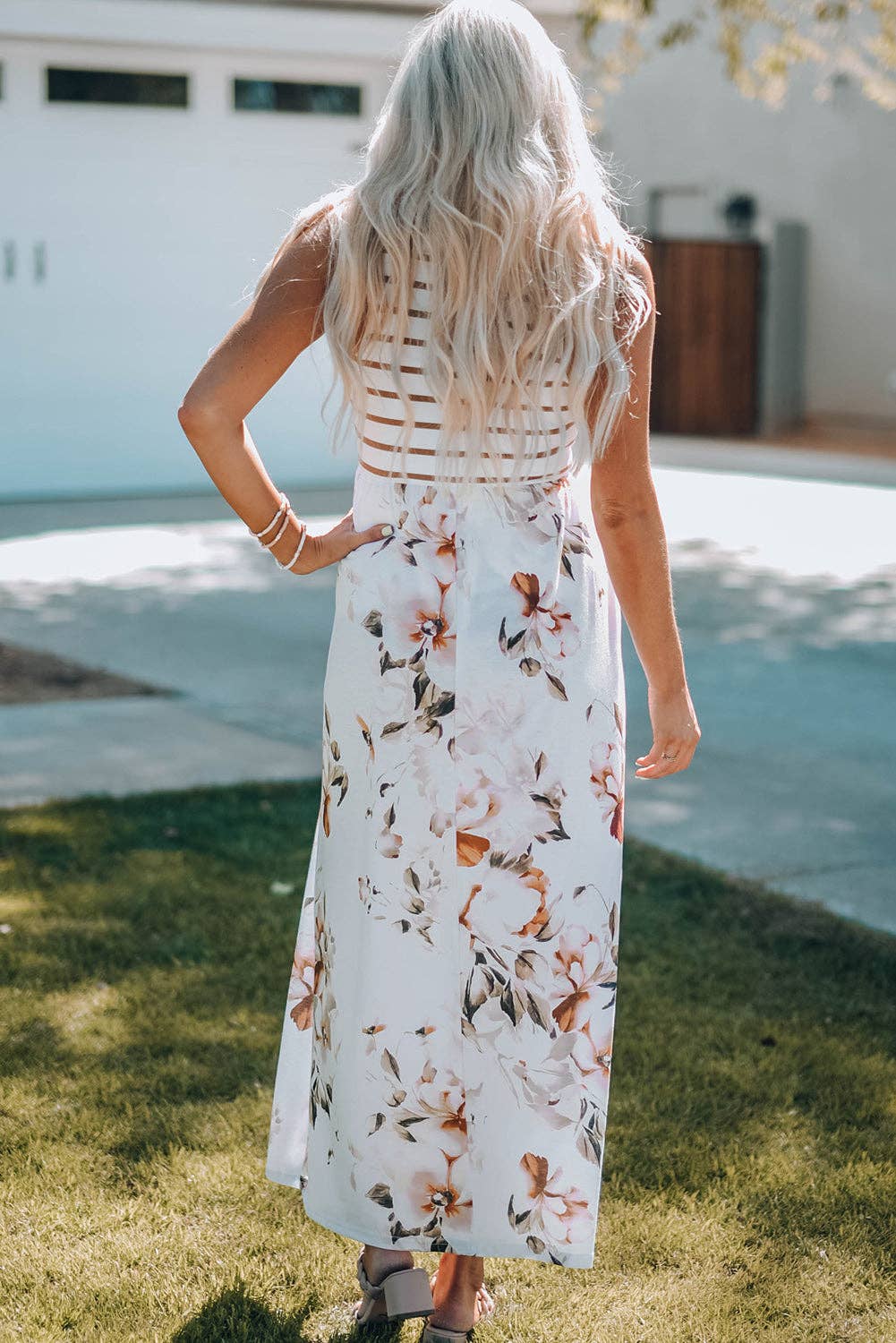 Striped Floral Print Maxi Dress