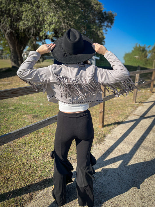 GREY FRINGE STUD JACKET
