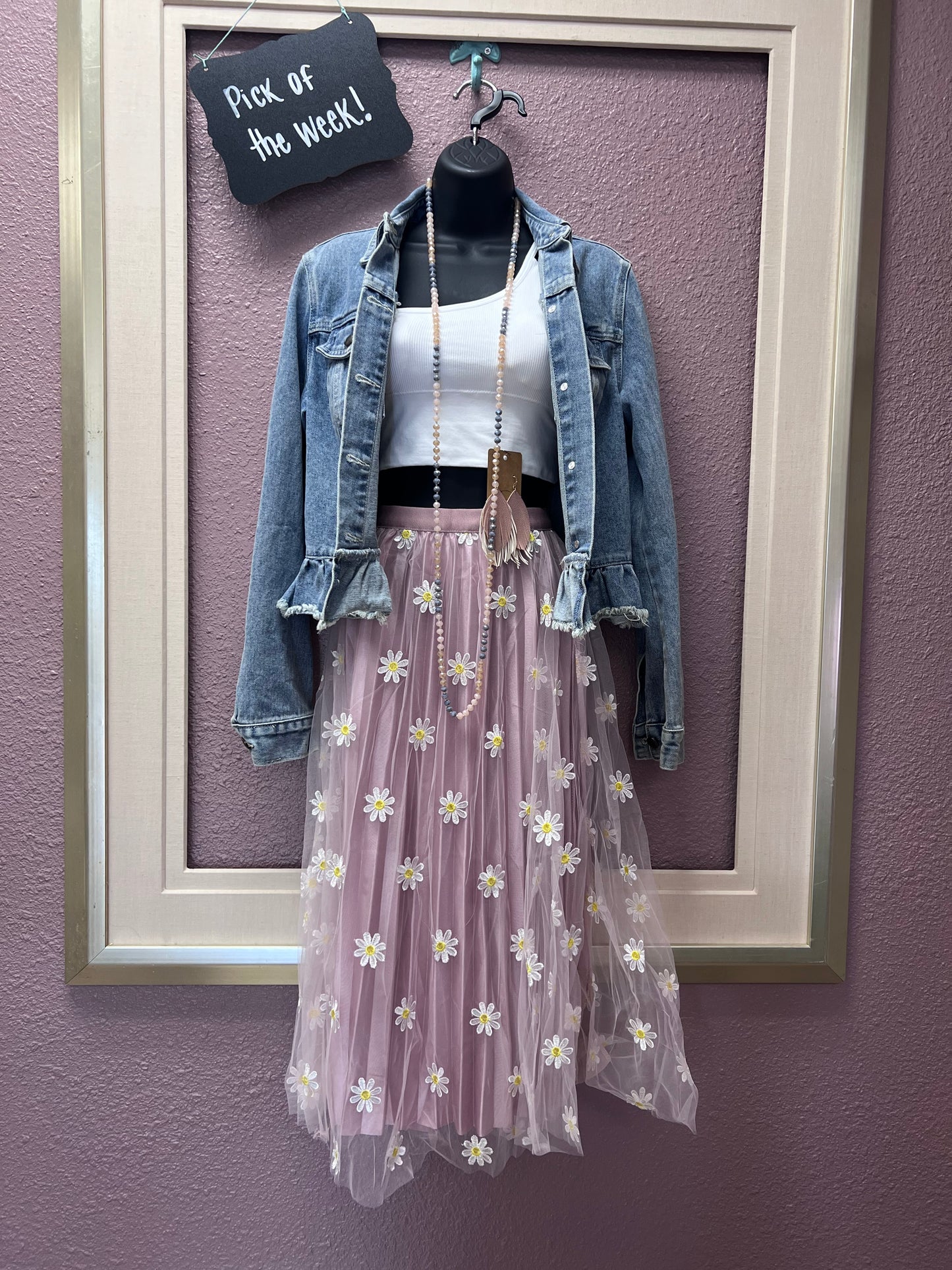 Pink Embrd. Tulle Skirt