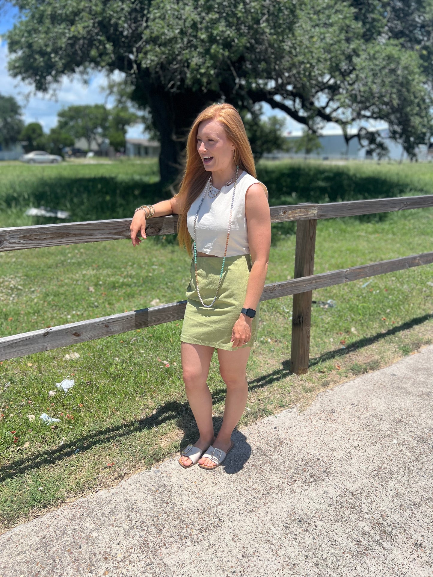 Sleeveless Color Block Dress with Side Cutout: Olive