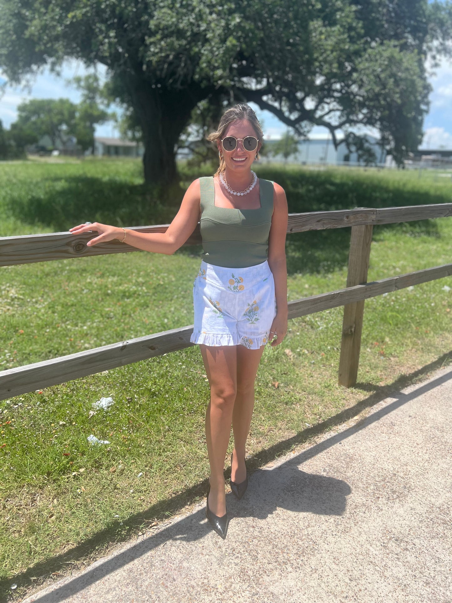 Yellow Floral Print Ruffle Shorts