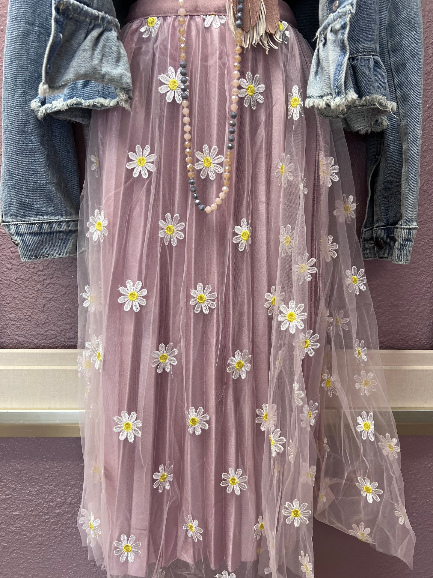 Pink Embrd. Tulle Skirt