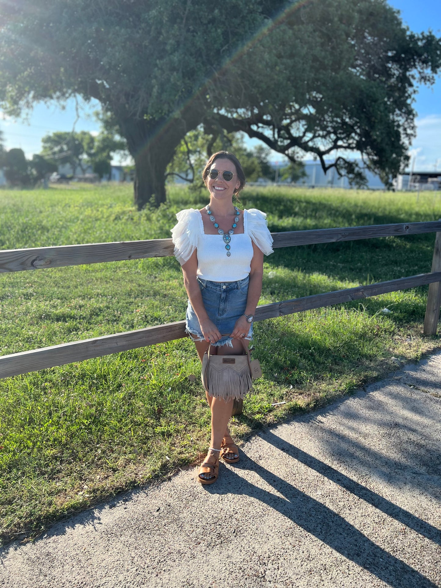 Tulle Ruffle Sleeve Smocked Top