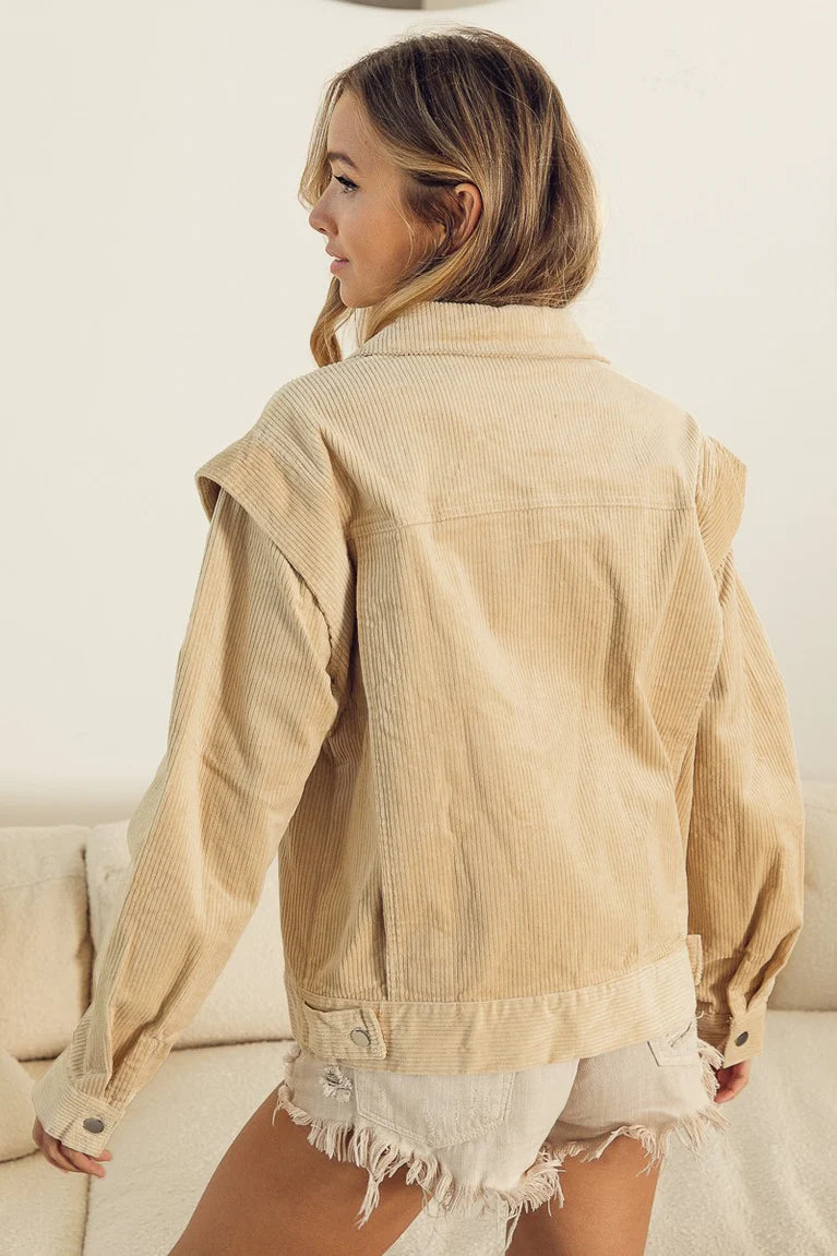 PINTUCK DETAILED CORDUROY RIDER JACKET
