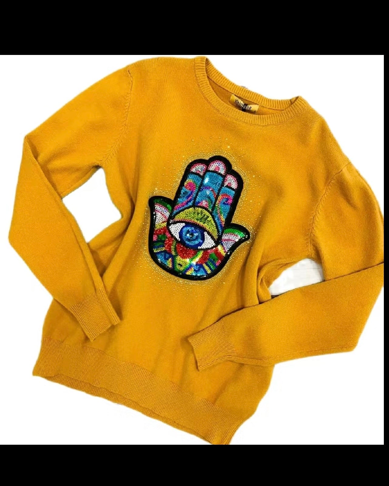 Yellow Hamsa Hand Sweater