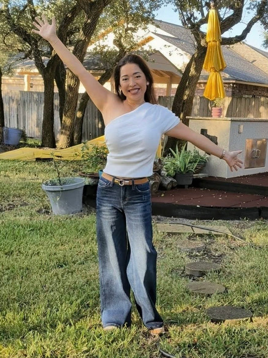 DRAPED ONE SHOULDER KNIT TOP