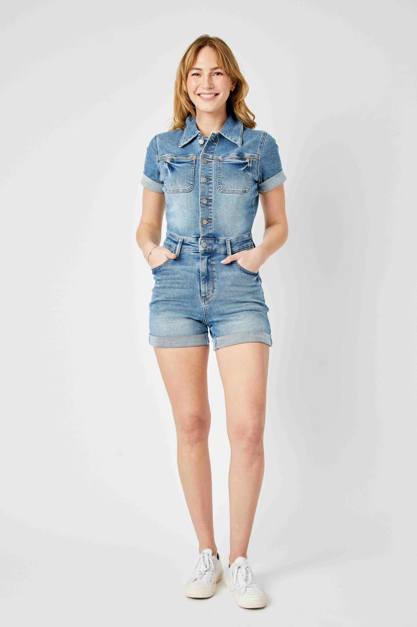 Judy Blue HIGH WAISTED DENIM ROMPER
