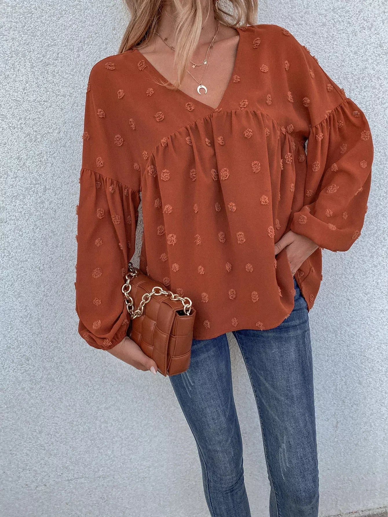 Rust Color Long Sleeve Blouse