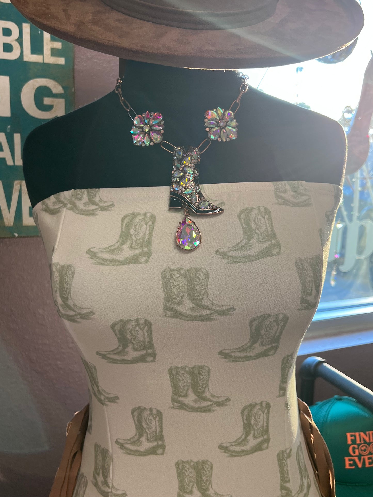 Strapless Boot Print Fringe Mini