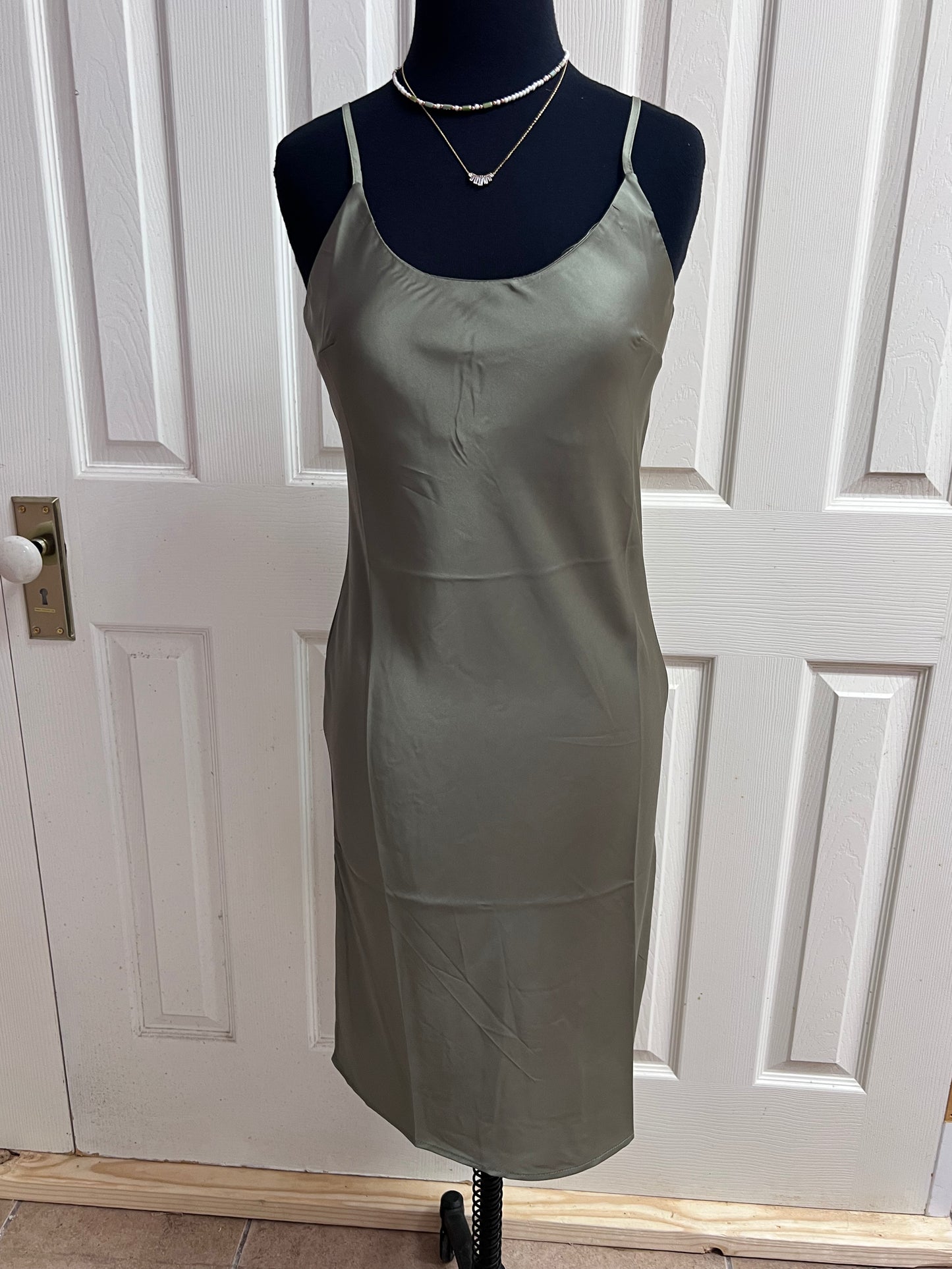 Green Satin Midi Dresss