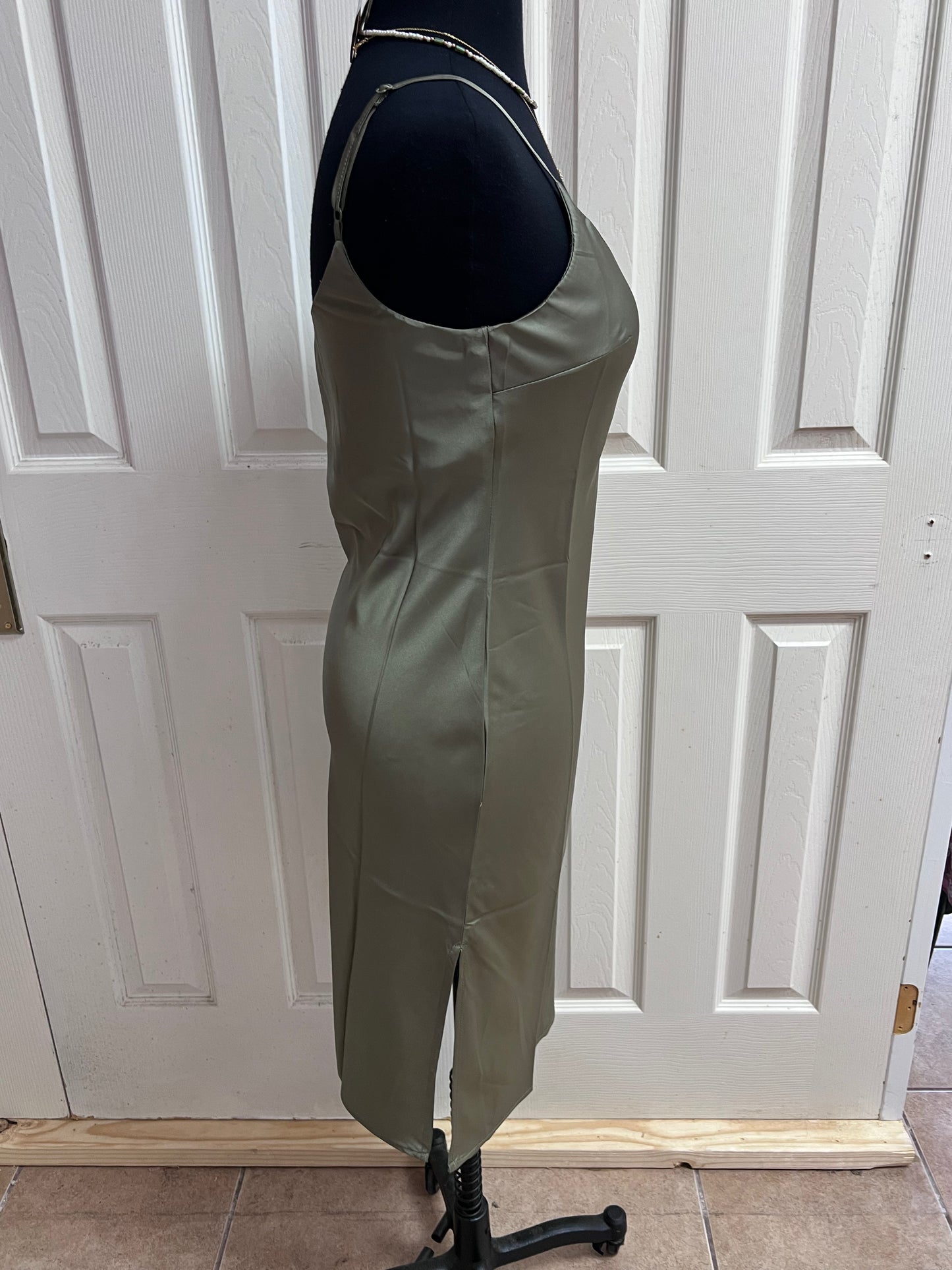 Green Satin Midi Dresss