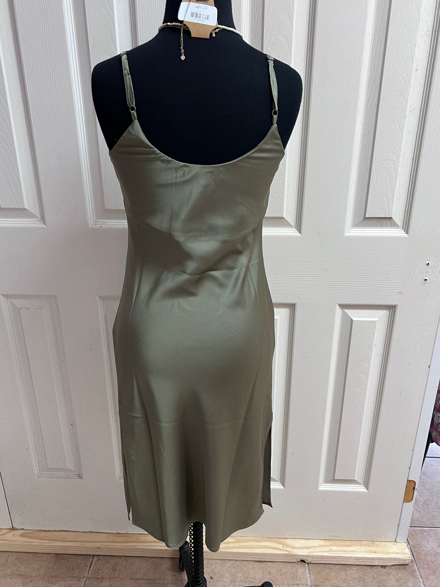 Green Satin Midi Dresss