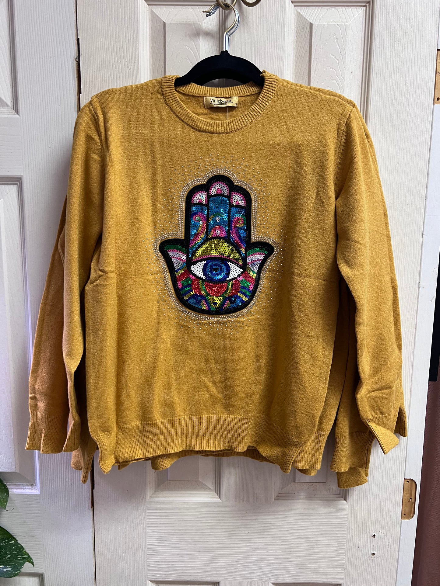 Yellow Hamsa Hand Sweater