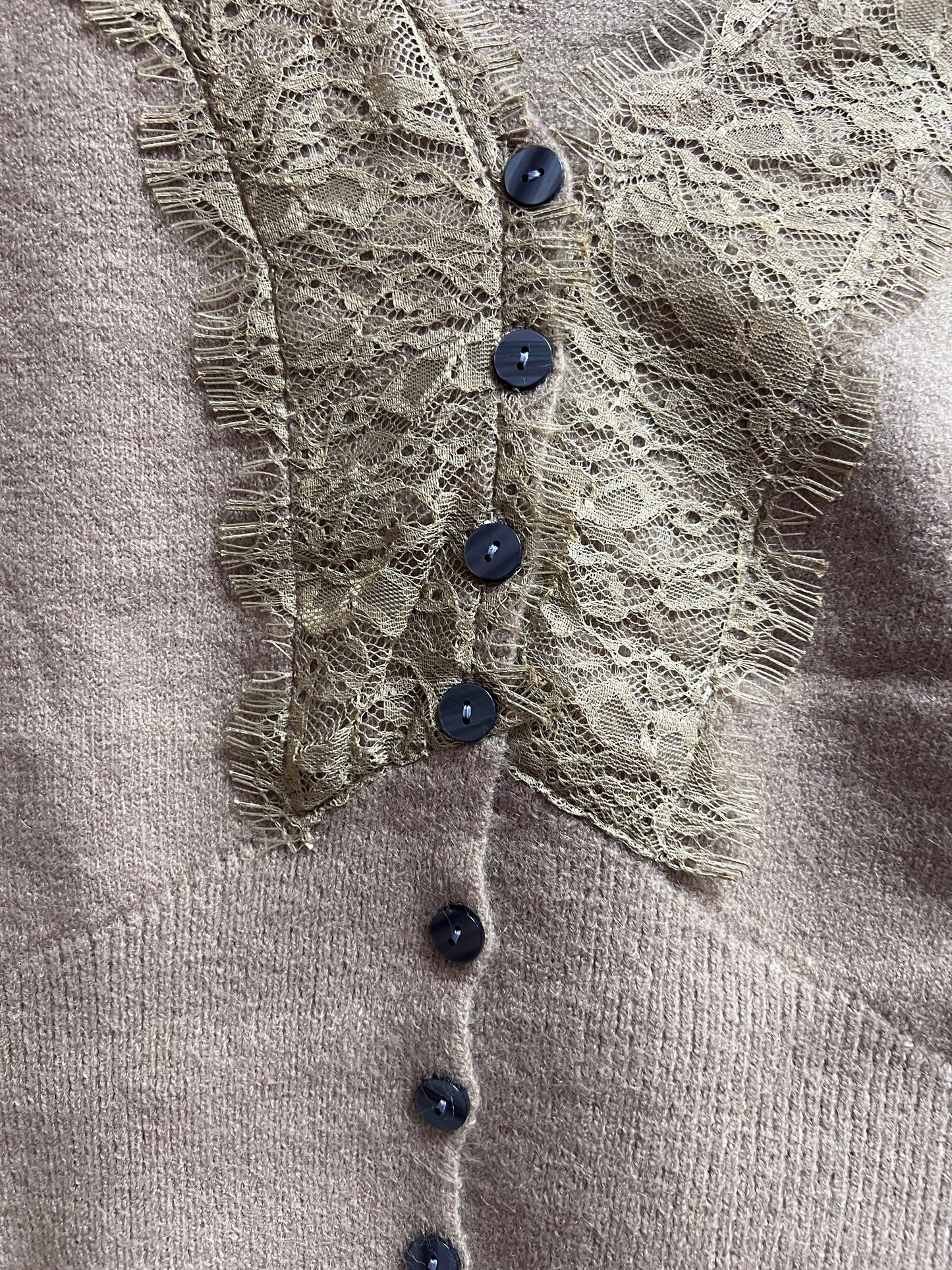 Brown Lace Detail Sweater - OS