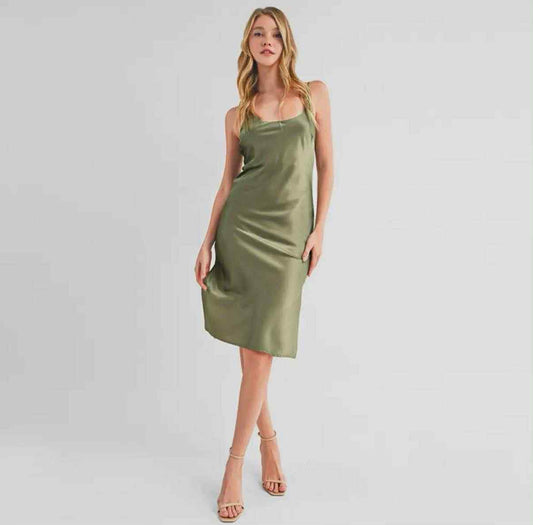 Green Satin Midi Dresss
