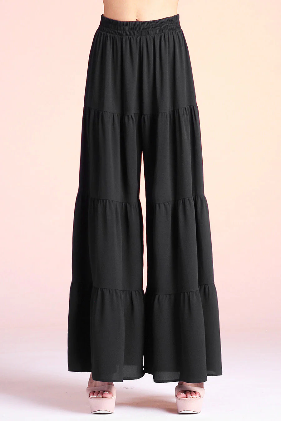 Cotton Ruffle Tiered Pants - Black