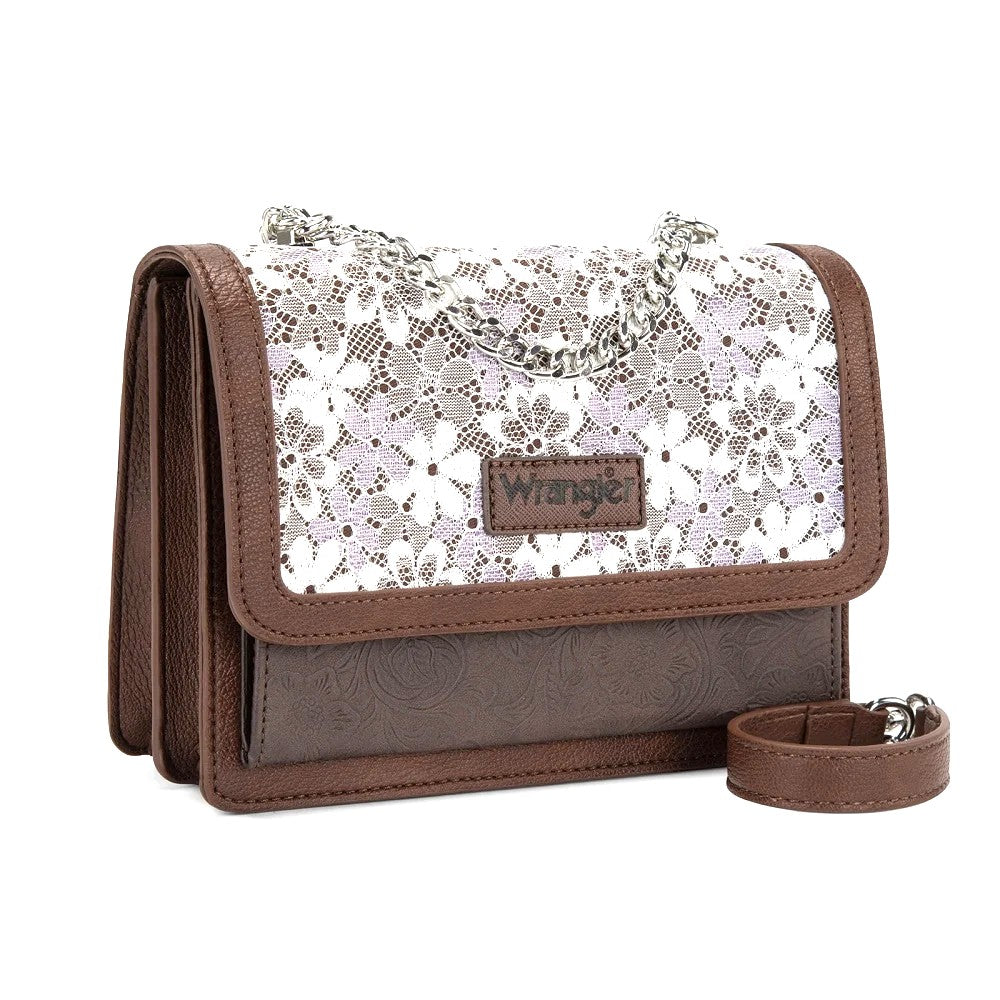 Lace Chain Shoulder Bag - Brown
