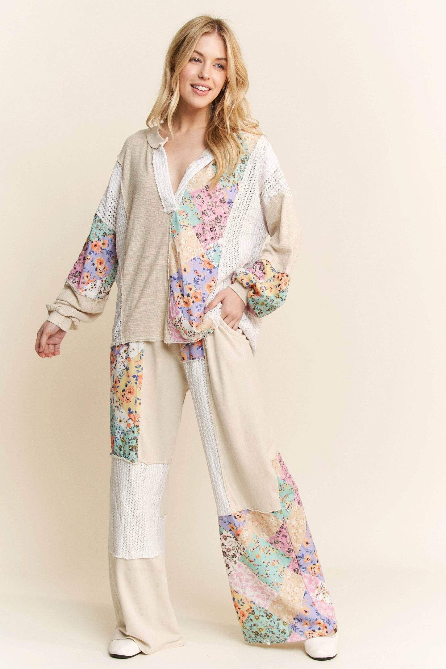 Floral Boho Pants - Natural