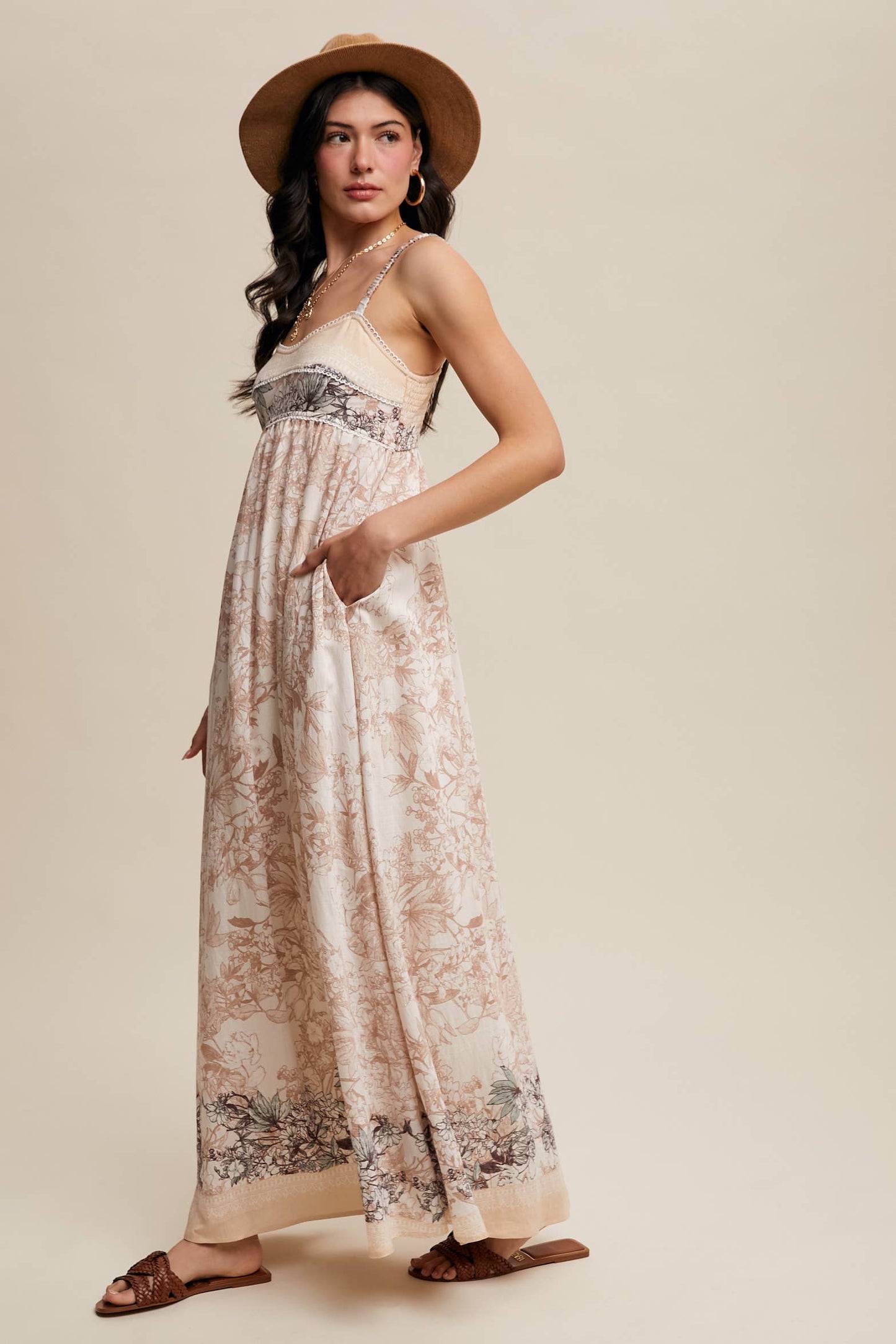 Ethereal Floral Maxi Dress: Champagne
